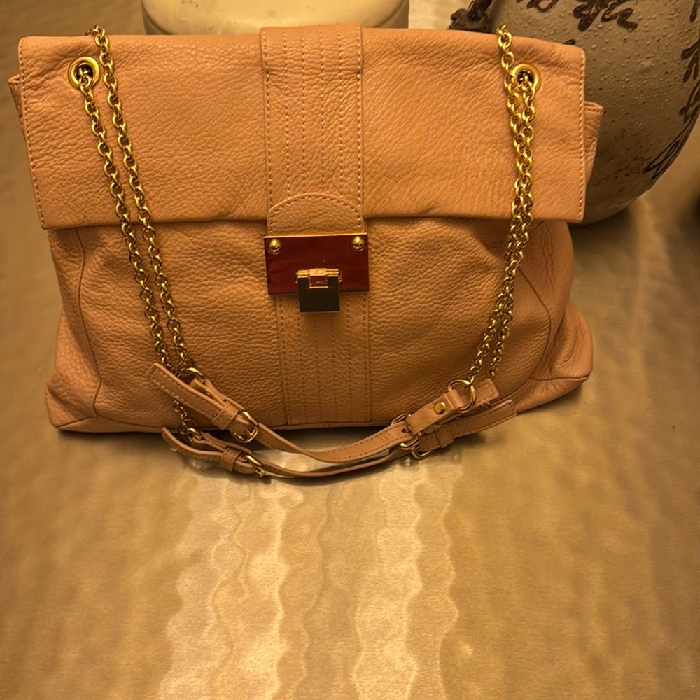 Kate Landry blush colored Leather Shoulder Bag with Gold Chain